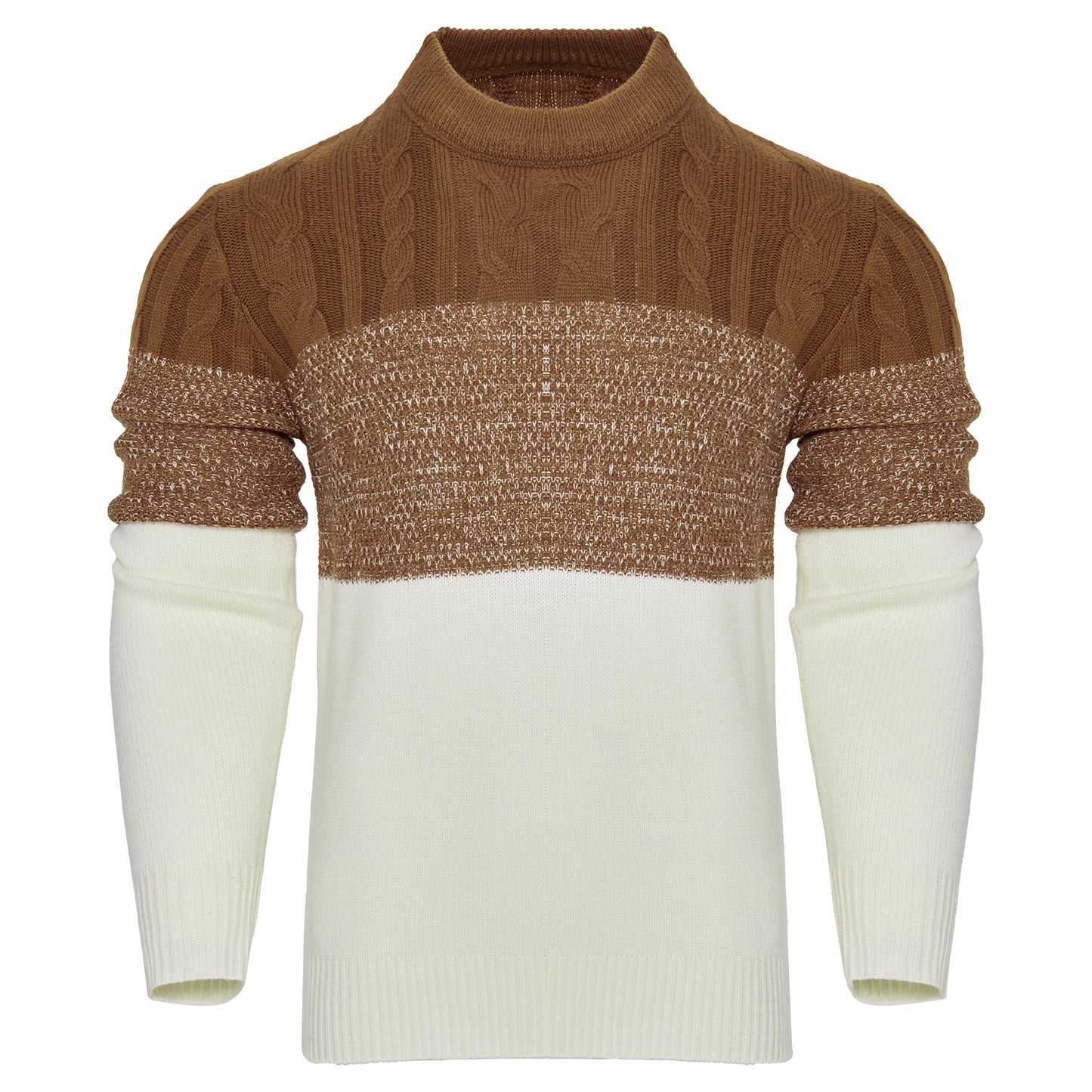 Men's Casual Colorblock Cable Knit Pullover Sweater – Long Sleeve Crew Neck for Everyday Wear