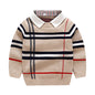 Boys' Plaid Jacquard Cotton Sweater – European and American Style Pullover for Winter and Autumn