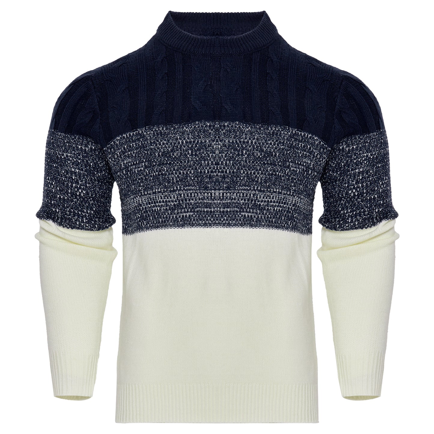 Men's Casual Colorblock Cable Knit Pullover Sweater – Long Sleeve Crew Neck for Everyday Wear