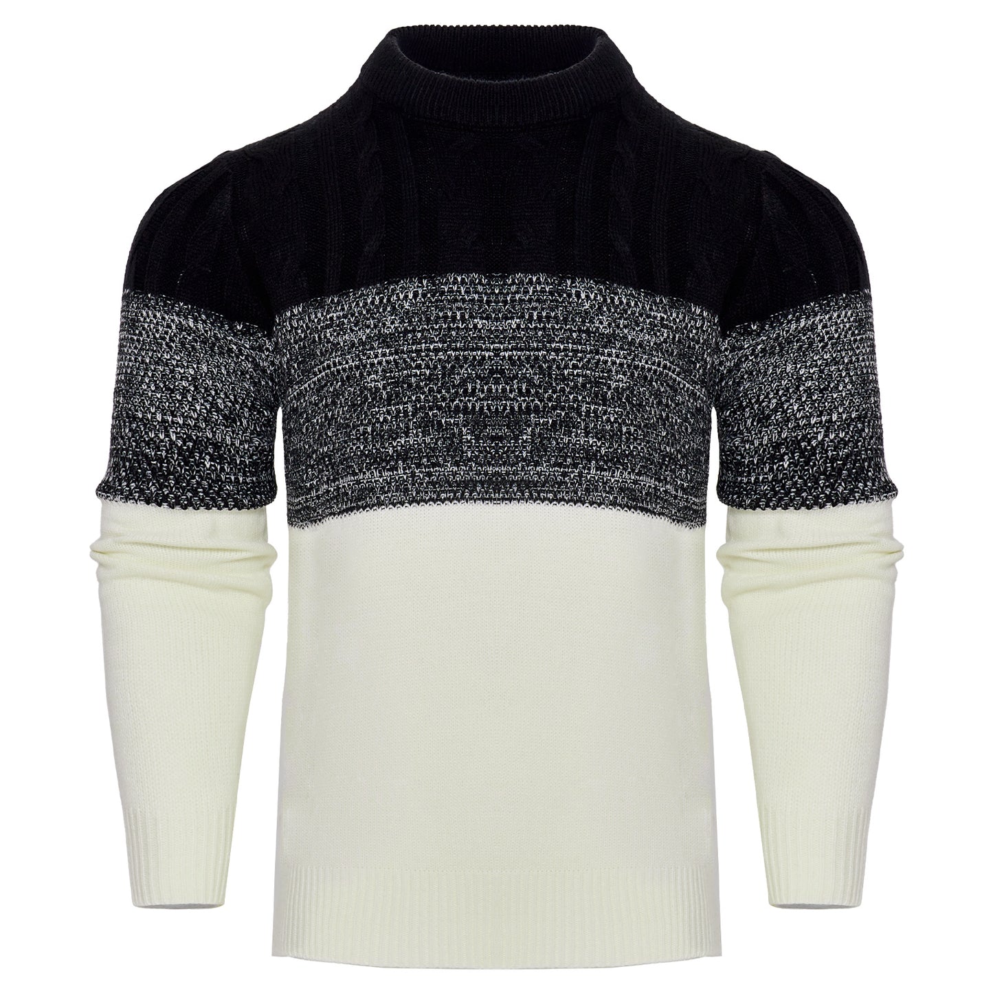 Men's Casual Colorblock Cable Knit Pullover Sweater – Long Sleeve Crew Neck for Everyday Wear