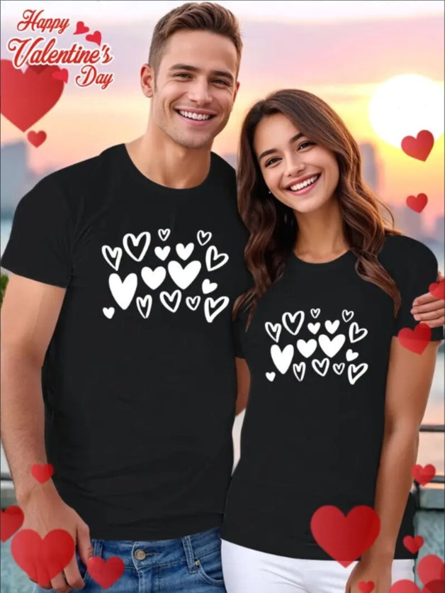 Romantic Valentine’s Day Couple T-Shirt – Matching Christmas Shirts, Fashionable Casual Short-Sleeve Tops for Men & Women
